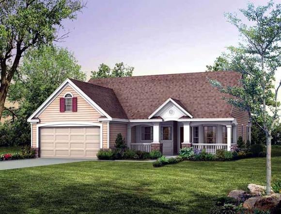 One-Story, Ranch House Plan 95072 with 2 Beds, 2 Baths, 2 Car Garage Elevation