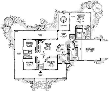 Country House Plan 95075 with 3 Beds, 3 Baths, 2 Car Garage First Level Plan