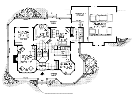 Farmhouse, Victorian House Plan 95089 with 4 Beds, 3 Baths, 2 Car Garage First Level Plan