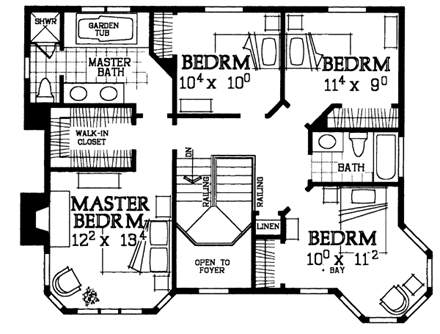 Farmhouse, Victorian House Plan 95089 with 4 Beds, 3 Baths, 2 Car Garage Second Level Plan