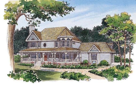 Farmhouse, Victorian House Plan 95089 with 4 Beds, 3 Baths, 2 Car Garage Elevation