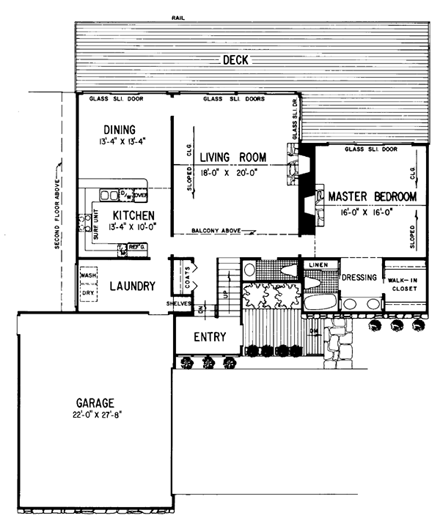 Contemporary House Plan 95095 with 3 Beds, 3 Baths, 2 Car Garage First Level Plan