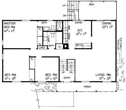 Ranch House Plan 95098 with 4 Beds, 3 Baths, 2 Car Garage First Level Plan
