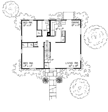 One-Story, Ranch House Plan 95101 with 4 Beds, 2 Baths First Level Plan