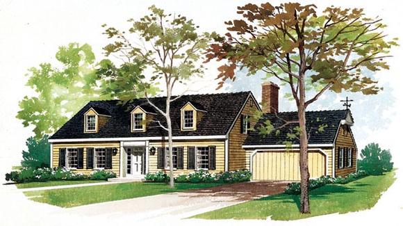 Cape Cod House Plan 95103 with 3 Beds, 3 Baths, 2 Car Garage Elevation