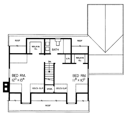 Cape Cod House Plan 95112 with 3 Beds, 2 Baths, 1 Car Garage Second Level Plan