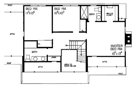 Ranch House Plan 95123 with 3 Beds, 3 Baths, 2 Car Garage Second Level Plan