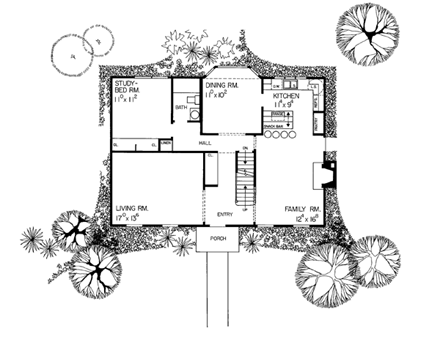 Ranch House Plan 95124 with 4 Beds, 3 Baths First Level Plan