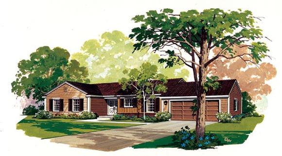 One-Story, Ranch House Plan 95126 with 3 Beds, 3 Baths, 1 Car Garage Elevation