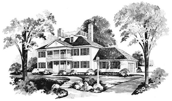 Colonial House Plan 95142 with 4 Beds, 3 Baths, 2 Car Garage Elevation