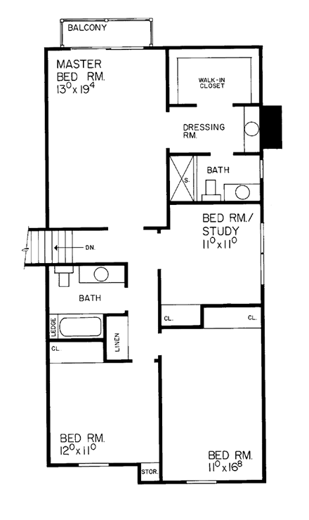 Country House Plan 95148 with 4 Beds, 3 Baths, 2 Car Garage Second Level Plan