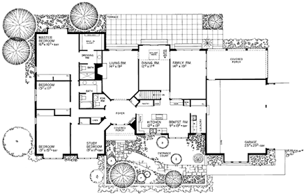 Ranch, Retro, Traditional House Plan 95153 with 4 Beds, 3 Baths, 3 Car Garage First Level Plan