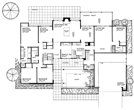 Contemporary, Ranch, Retro, Traditional House Plan 95154 with 5 Beds, 4 Baths, 2 Car Garage First Level Plan