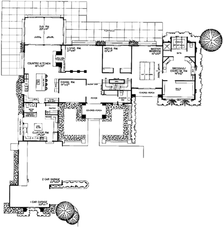 Ranch House Plan 95159 with 3 Beds, 3 Baths, 3 Car Garage First Level Plan