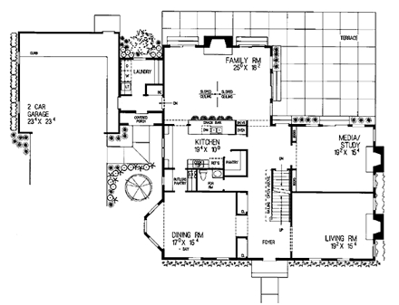 Colonial House Plan 95174 with 3 Beds, 3 Baths, 2 Car Garage First Level Plan