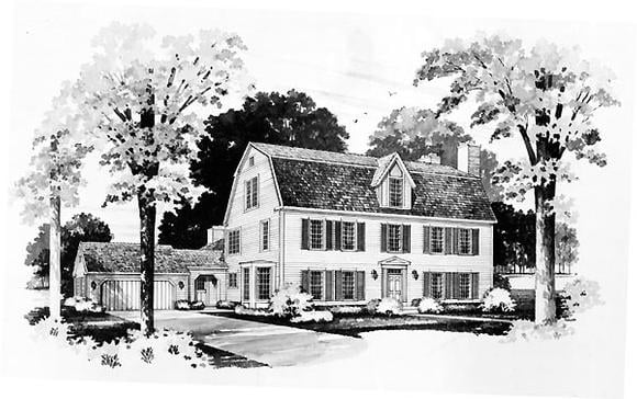 Colonial House Plan 95174 with 3 Beds, 3 Baths, 2 Car Garage Elevation