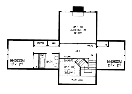 Colonial, Traditional House Plan 95179 with 3 Beds, 3 Baths Second Level Plan