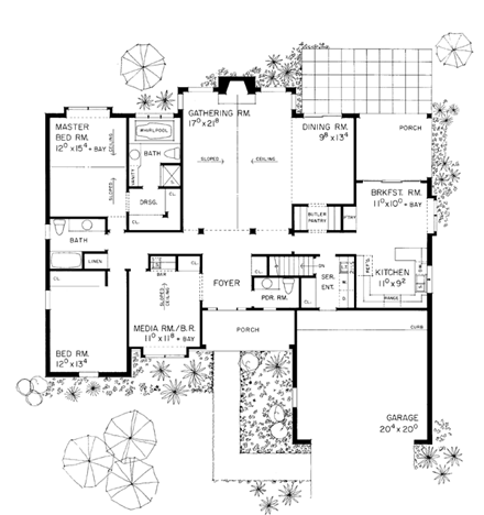 Ranch House Plan 95189 with 3 Beds, 3 Baths, 2 Car Garage First Level Plan