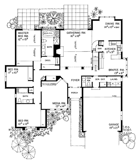 Ranch House Plan 95190 with 4 Beds, 3 Baths, 2 Car Garage First Level Plan