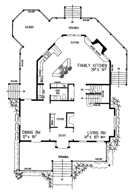 Country, Southern House Plan 95191 with 3 Beds, 4 Baths First Level Plan
