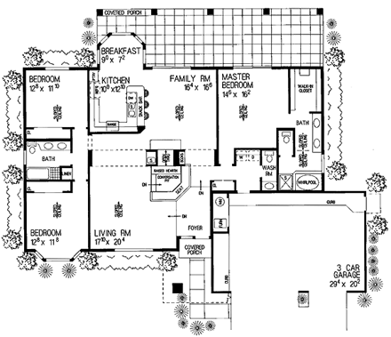 Contemporary, Southwest House Plan 95199 with 3 Beds, 3 Baths, 3 Car Garage First Level Plan