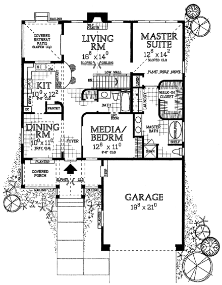 Traditional House Plan 95203 with 2 Beds, 2 Baths, 2 Car Garage First Level Plan
