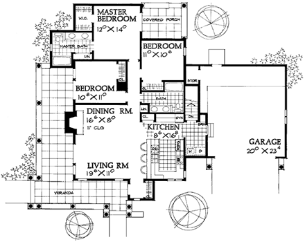 Ranch House Plan 95209 with 3 Beds, 2 Baths, 2 Car Garage First Level Plan