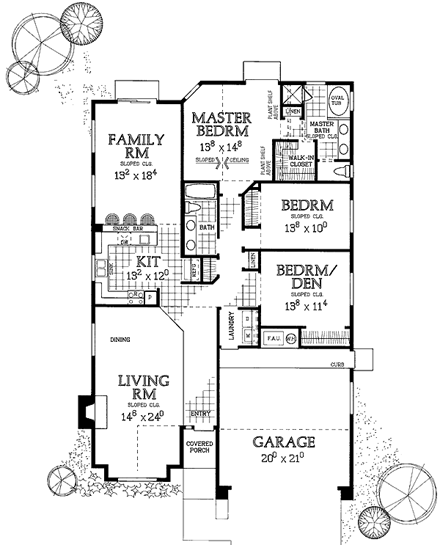 Ranch House Plan 95211 with 3 Beds, 2 Baths, 2 Car Garage First Level Plan
