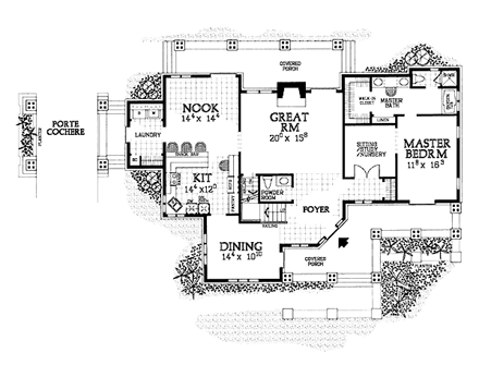 Craftsman House Plan 95216 with 3 Beds, 3 Baths First Level Plan
