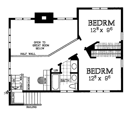 Craftsman House Plan 95216 with 3 Beds, 3 Baths Second Level Plan