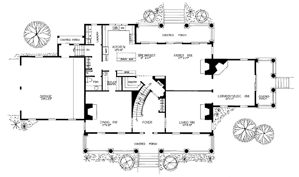 Colonial, Southern House Plan 95218 with 3 Beds, 4 Baths, 2 Car Garage Level One
