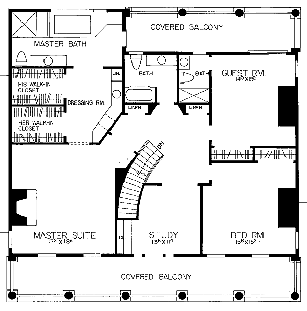 Colonial, Southern House Plan 95218 with 3 Beds, 4 Baths, 2 Car Garage Level Two