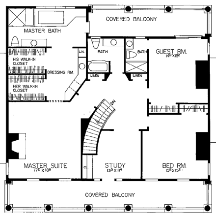 Colonial, Southern House Plan 95218 with 3 Beds, 4 Baths, 2 Car Garage Second Level Plan