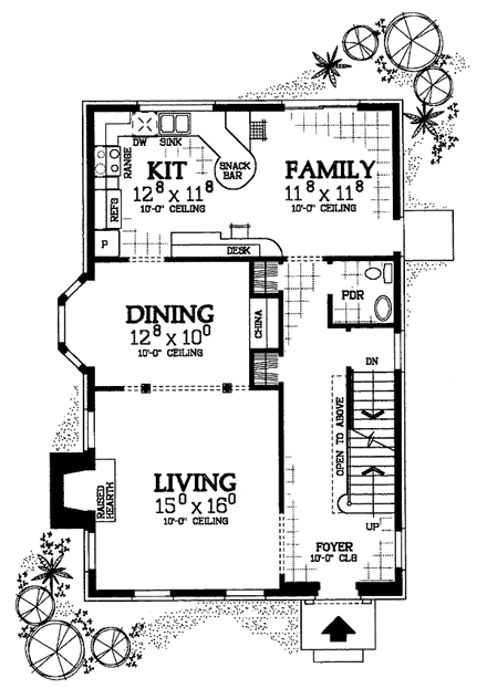 Colonial, Narrow Lot House Plan 95224 with 2 Beds, 4 Baths First Level Plan