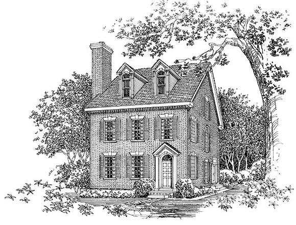 Colonial, Narrow Lot House Plan 95224 with 2 Beds, 4 Baths Elevation