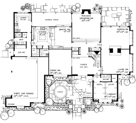 Tudor House Plan 95228 with 4 Beds, 6 Baths, 3 Car Garage First Level Plan