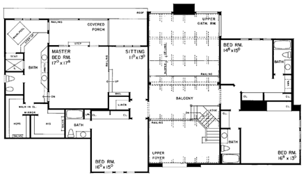 Tudor House Plan 95228 with 4 Beds, 6 Baths, 3 Car Garage Second Level Plan