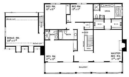 Colonial, Southern House Plan 95232 with 4 Beds, 4 Baths, 3 Car Garage Second Level Plan