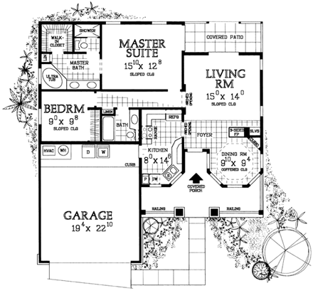 Country, One-Story, Ranch House Plan 95247 with 2 Beds, 2 Baths, 2 Car Garage First Level Plan