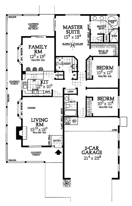 Country House Plan 95252 with 3 Beds, 2 Baths, 2 Car Garage First Level Plan