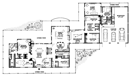 Ranch House Plan 95254 with 5 Beds, 4 Baths, 3 Car Garage First Level Plan
