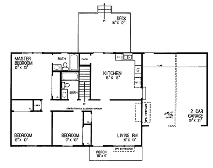 One-Story, Ranch House Plan 95257 with 3 Beds, 2 Baths, 2 Car Garage First Level Plan