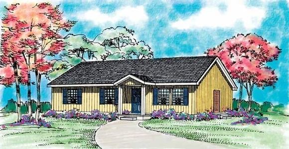 One-Story, Ranch House Plan 95257 with 3 Beds, 2 Baths, 2 Car Garage Elevation