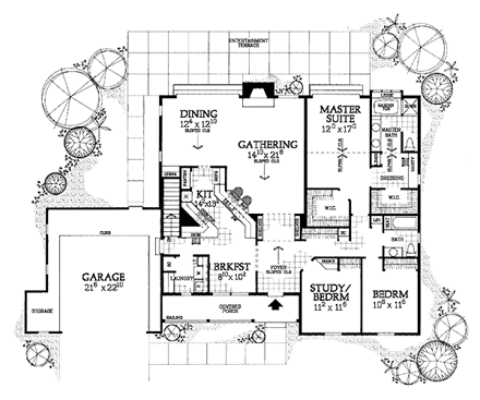 Ranch House Plan 95267 with 3 Beds, 2 Baths, 2 Car Garage First Level Plan
