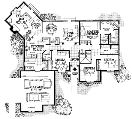 Traditional House Plan 95268 with 3 Beds, 6 Baths, 2 Car Garage First Level Plan