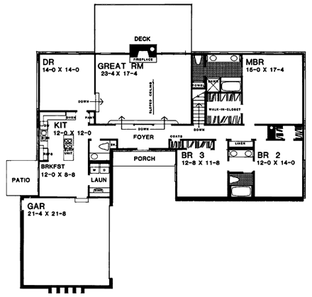 Contemporary, Ranch House Plan 95271 with 4 Beds, 4 Baths, 2 Car Garage First Level Plan