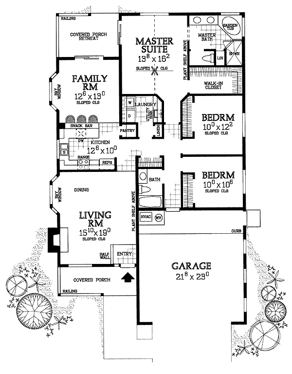 Traditional House Plan 95272 with 3 Beds, 2 Baths, 2 Car Garage Level One