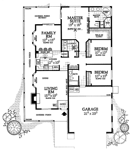 Ranch House Plan 95273 with 4 Beds, 4 Baths First Level Plan