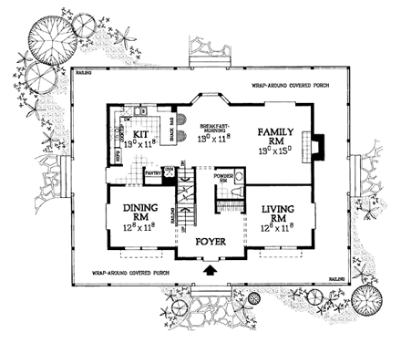 Country, Farmhouse House Plan 95274 with 4 Beds, 3 Baths, 2 Car Garage First Level Plan
