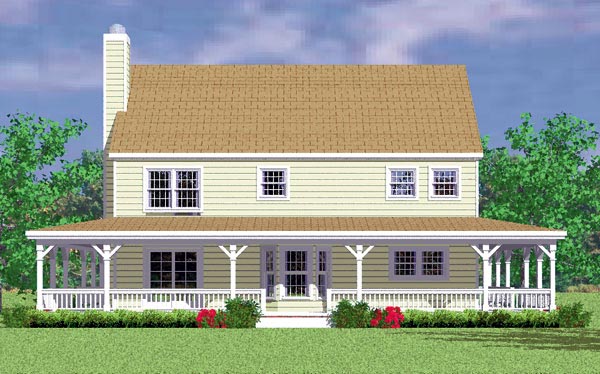 Country, Farmhouse House Plan 95274 with 4 Beds, 3 Baths, 2 Car Garage Rear Elevation
